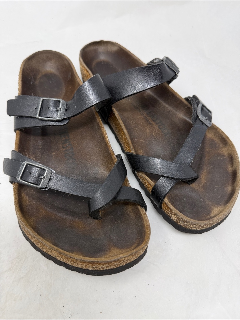 Birkenstock Mayari Black Cork-Style Leather Strap Sandals Size 39